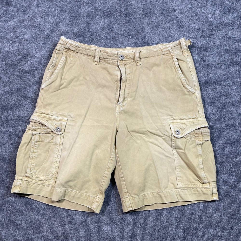 American Eagle Mens Khaki Cargo Shorts 34 Tan Cotton Twill Utility Y2K Military